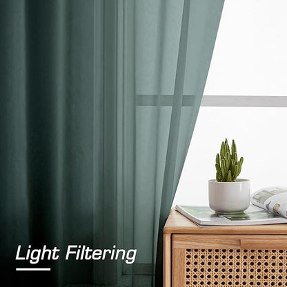 OWENIE Green Sheer Curtains 54 Inch Length 2 Panels Set for Christmas, Clear Sheer Short Curtains for Small Window, 2 Pcs Total 84 Width 54 Long, Green