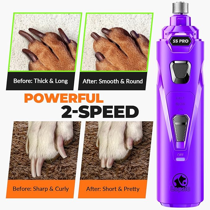 Dog Nail Grinder with 2 LED Lights Powerful 2 Speeds Super Quiet Dog Nail Trimmers with 3 Grinding Wheels Rechargeable Pet Dog Nail Clippers for Large Medium Puppy Dogs Dog Nail File Cat Nail Clipper-Mewly Pet