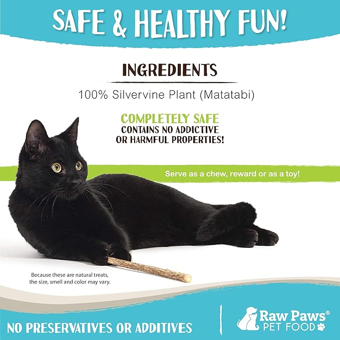 Raw Paws Silvervine Sticks for Cats (30 Pack) - Silvervine Cat Toy for Indoor Cats - Catnip Sticks - Silver Vine Cat Chew Stick-Mewly Pet
