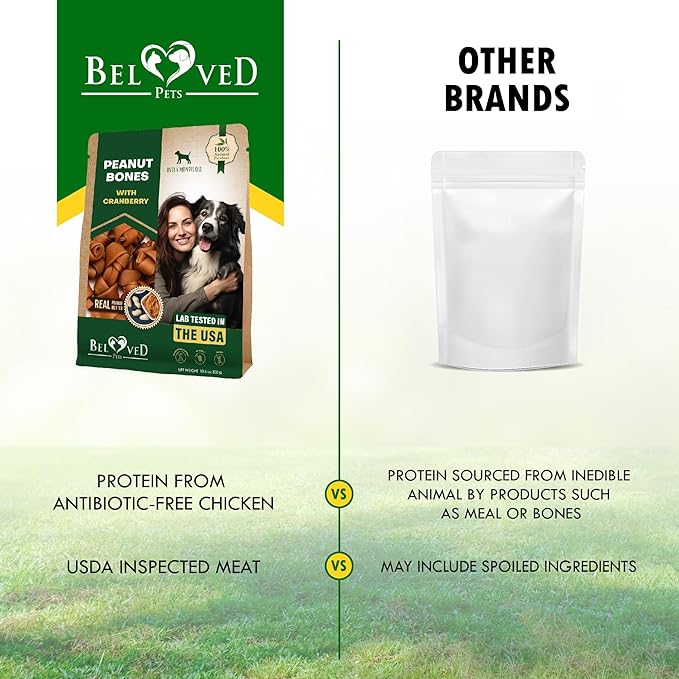 Dog Treats Peanut Butter Bones with Cranberry & Rawhide Free Chew 11 Oz - Pet Natural Mini & Big Snacks Healthy Collagen & Bulk Best Chews for Small & Large Dogs - Made for USA (Peanut Butter)-Mewly Pet