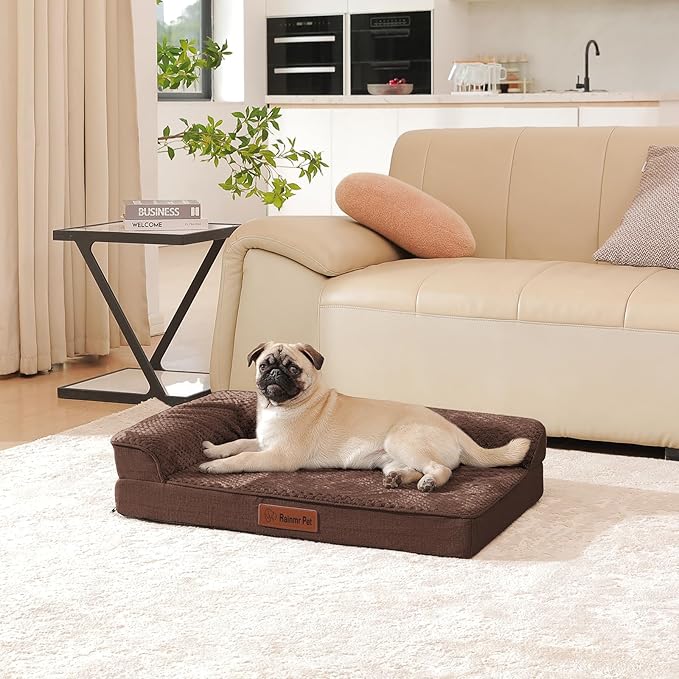 Orthopedic Dog Bed Medium Size Dog, 3 Inch Memory Foam Pet Bed for Small and Medium Dogs, Washable Removable Cover, Nonskid Bottom, Waterproof, 35x23 Inches, M Brown Grey-Mewly Pet