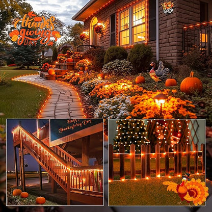 JMEXSUSS 2 Pack Orange Rope Lights Battery Operated Halloween Lights Outdoor Waterproof, Each 33 ft 100 LED Battery String Lights with Remote, Orange Light for Balcony Garden Halloween Decor