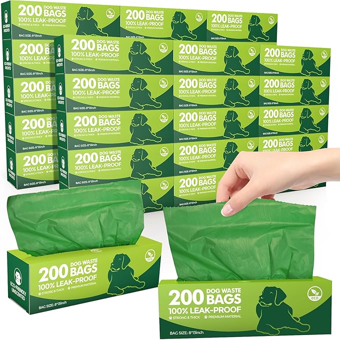 Harloon 6000 Counts Dog Poop Waste Bags 30 Rolls 12 x 8 Inches Extra Thick Strong Leak PET Proof Bags Disposable Bulk Universal Doggy Roll Waste Box for Puppy Outdoor Walking Travel(Deep Green)-Mewly Pet
