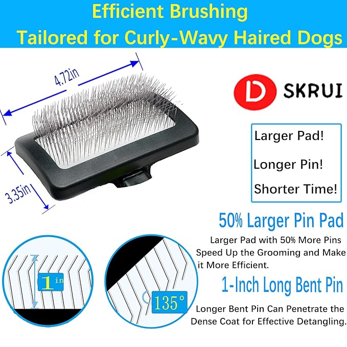 Dog Brush for Long Haired Dogs - Large Firm Slicker Brushes for Poodles, Goldendoodles & Shedding Grooming - Soft Massage Stainless Steel Pins (25mm/1") - Gentle Pet Grooming Wire-Mewly Pet