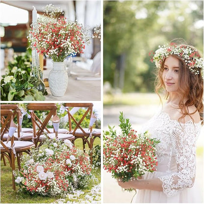 N&T NIETING Babys Breath Artificial Flowers Bulk, 15Pcs Fake Gypsophila Bouquet Flowers Real Touch Faux Babies Breath Arrangement for Wedding Floral Party Home Centerpieces Vase Decoration, Pink White