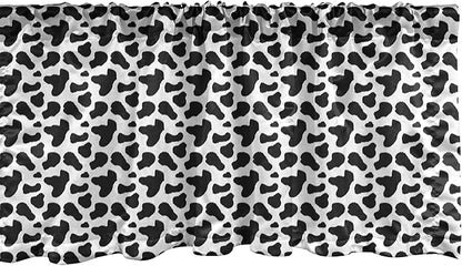 Ambesonne Cow Print Window Valance Pack of 2, Animal Hide Pattern Spots Farm Life Cattle Camouflage Animal Skin, Rod Pocket Curtain Valances for Kitchen Bedroom, 42" X 12", Charcoal Grey White