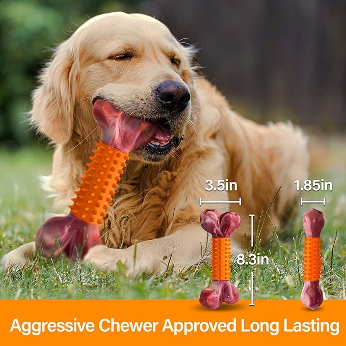 Apasiri Dog Toys for Aggressive Chewers Peanut Butter Flavored, 8" Tough Dog Chew Bone, Nylon & Rubber Chew Toy, Dog Bone Toy for Large Medium Breed 20-80lbs-Mewly Pet