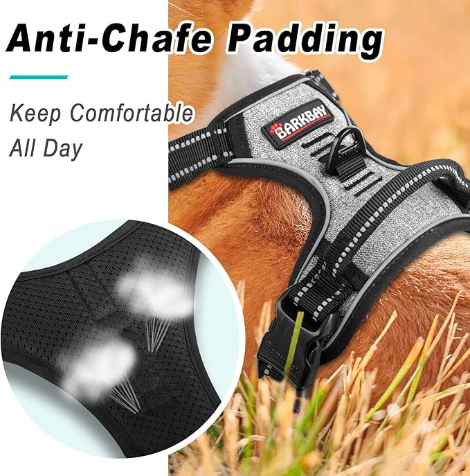 BARKBAY No Pull Dog Harness Large Step in Reflective Dog Harness with Front Clip and Easy Control Handle for Walking Training Running(Flint Gray,L)-Mewly Pet