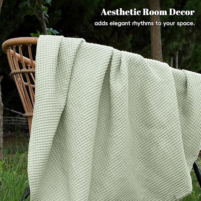 PHF 100% Cotton Waffle Weave Blanket King Size for Bed,Snag Proof Lightweight Breathable Throw for Couch,Great for Layering in Cold Weather,Machine Washable,Home Decor Gift-Sage Green