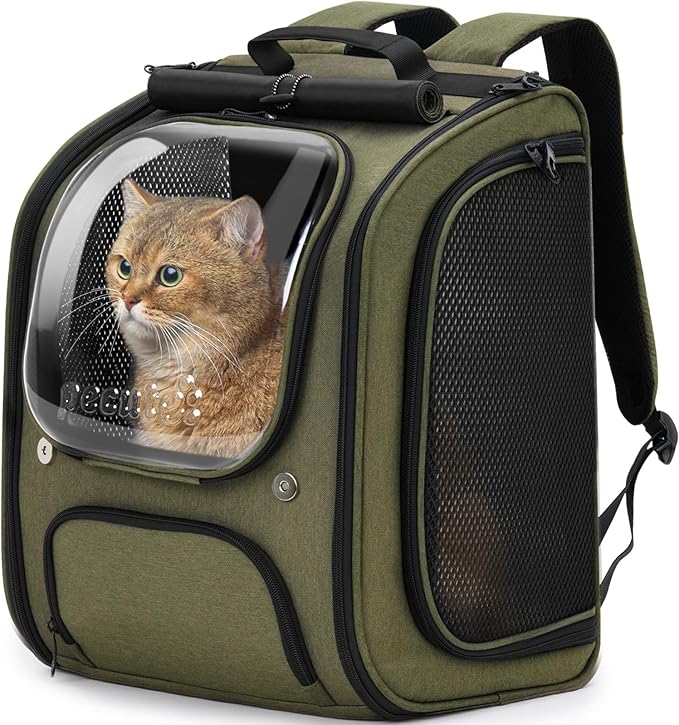 Pecute Cat Backpack Carrier, Large Space Cat Bubble Backpack, Breathable Cat Carrier, Shaded Dog Backpack Carrier, Ergonomic 3D Design for Travel, Hiking, Suitable for Shopping, and Vet, Green-Mewly Pet