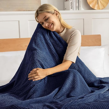 Exclusivo Mezcla Fleece Bed Blanket Twin Size, Super Soft and Warm Blankets for Couch, Sofa and Bed Waffle Textured, Cozy, Fuzzy and Lightweight (Navy Blue, 60x80 inches)