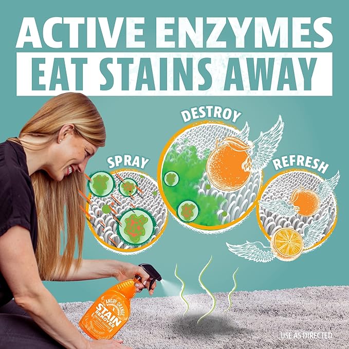 ANGRY ORANGE Pet Stain Remover Kit for Dog Urine - Enzyme Cleaner - Citrus - 32 oz + UV Flashlight-Mewly Pet