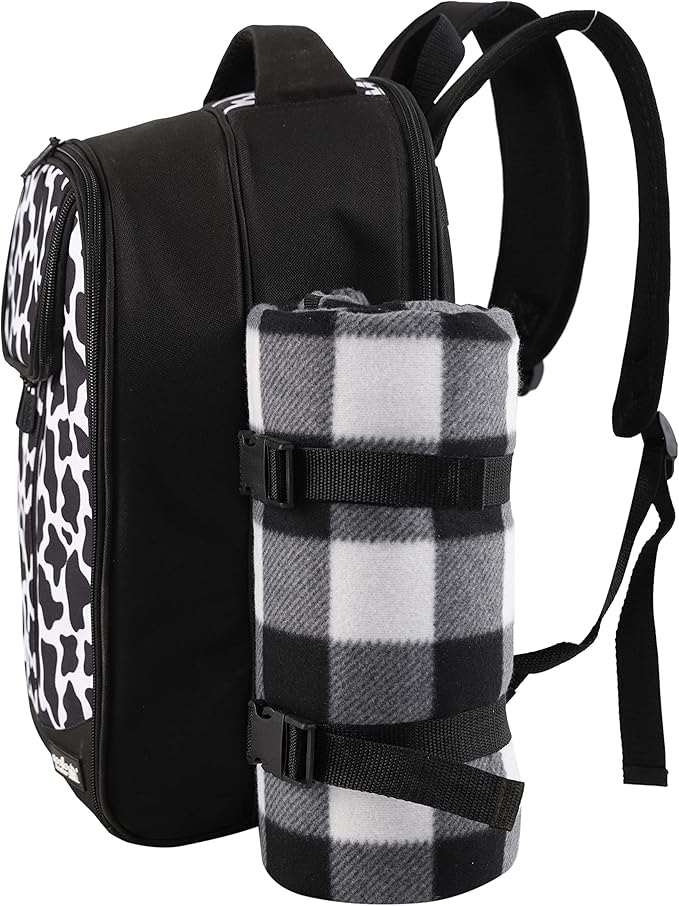 apollo walker Picnic Backpack Bag for 2 Person with Cooler Compartment, Detachable Bottle/Wine Holder, Fleece Blanket, Plates and Cutlery Set (2 Person, Black)-Mewly Pet