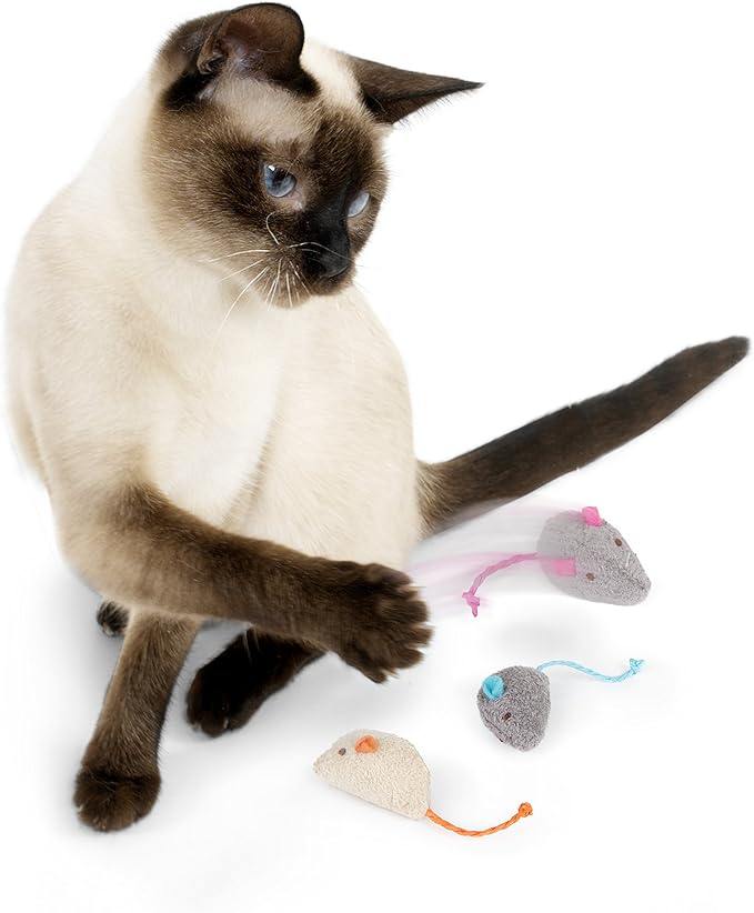 SmartyKat (3 Count) Skitter Critters Catnip Cat Toys - Gray/Cream, 3 Count-Mewly Pet