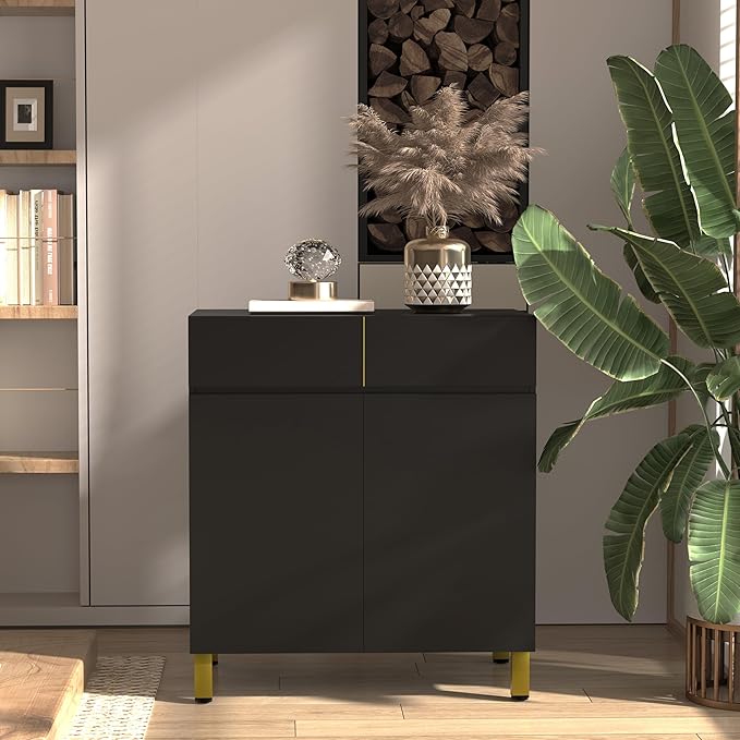 Large/Tall Litter Box Enclosure, Modern Wooden Litter Box Furniture for XL Litterbox with Drawer as Sideboard Cabinet (Black)-Mewly Pet