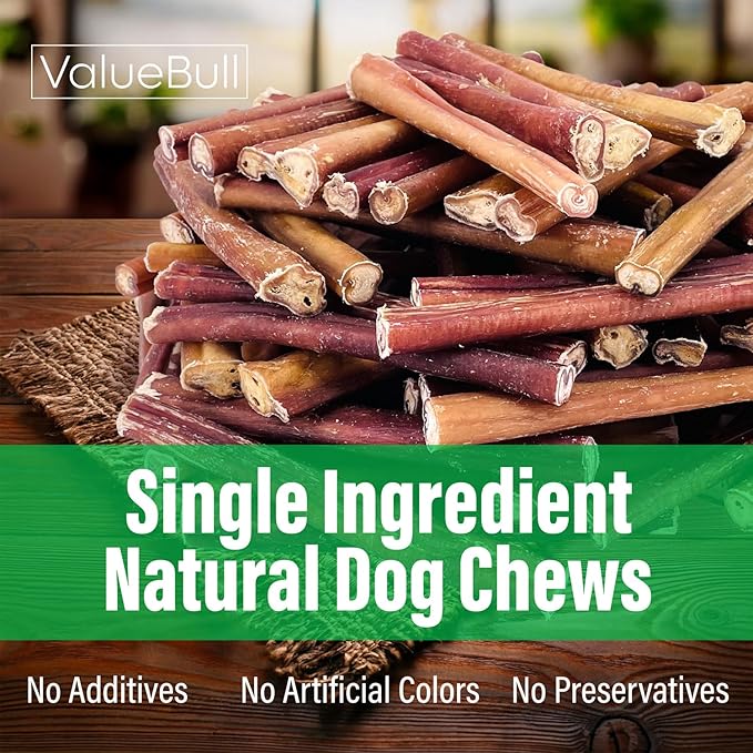 ValueBull Bully Sticks for Large Dogs, Super Jumbo 6 Inch, 25 Count - All Natural, Grass Fed, Single Ingredient, Long Lasting Dog Treats for Aggressive Chewers-Mewly Pet