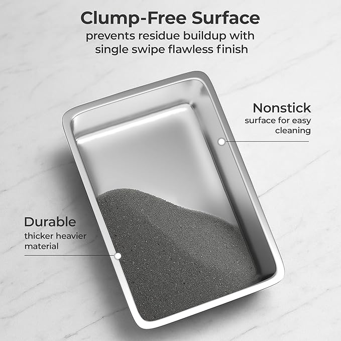 XL Stainless Steel Litter Box with Lid for Big Cats - Prevents Odor & Stains - Leak-Proof, Rust-Free & Non-Stick - Extra Large Cat Litter Box Stainless Steel with Scooper, Brush, Bowl & Mat Included-Mewly Pet