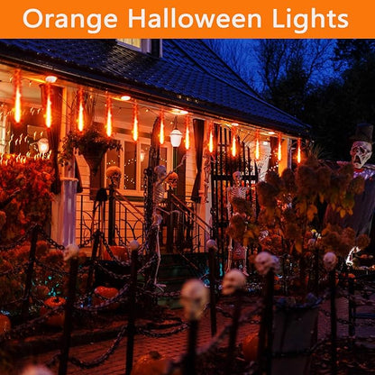 Kwaiffeo Halloween Yard Decorations: 16-Tube Meteor Shower Lights for Front Yard Halloween Fall Outdoor Decor, Equivalent to 2 Sets of 8-Tube, UL Plug