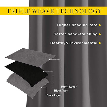 NICETOWN Bedroom Grey Blackout 120 inch Curtains - Triple Weave Energy Saving Thermal Insulated Solid Grommet Blackout Draperies for Patio, W52 x L120, 2 Panels