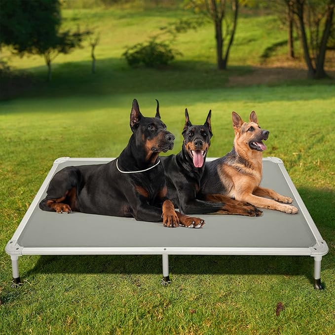 Veehoo Chew Proof Elevated Dog Bed - Cooling Raised Pet Cot - Silver Aluminum Frame and Durable Textilene Mesh Fabric, Unique Designed No-Slip Feet for Indoor or Outdoor Use, Grey, XX-Large, CWC2003-Mewly Pet