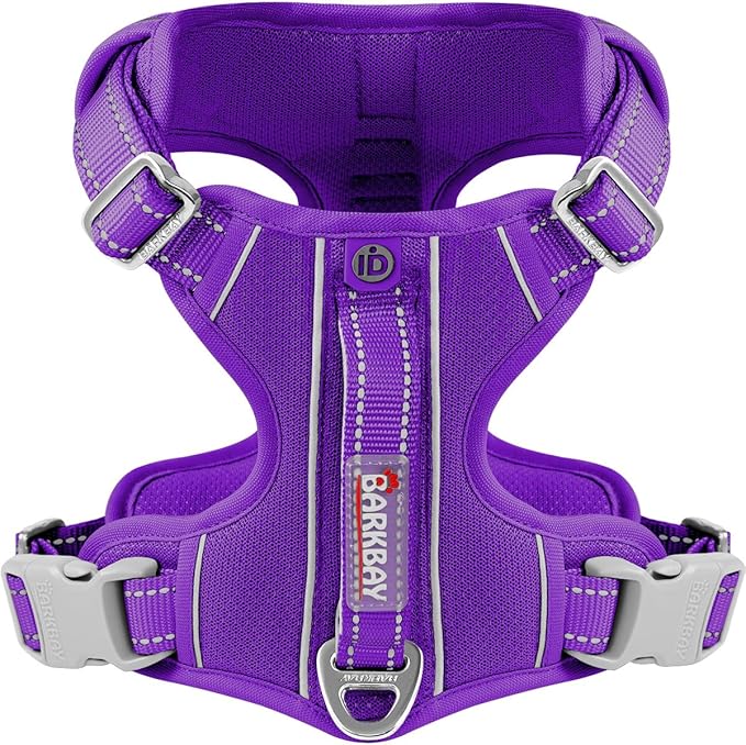 BARKBAY Dog Harness No Pull with ID Tag Pocket - Heavy Duty, Reflective, Easy Control for Large Dogs(Purple,L)-Mewly Pet