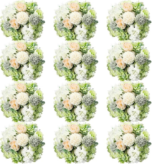 Tigeen Artificial Flowers Artificial Peonies Silk Flowers Faux Peony Fake Peony Silk Hydrangea Bouquet for Wedding Table Centerpiece Floral Vase Decor (White,Green,12 Bundles)