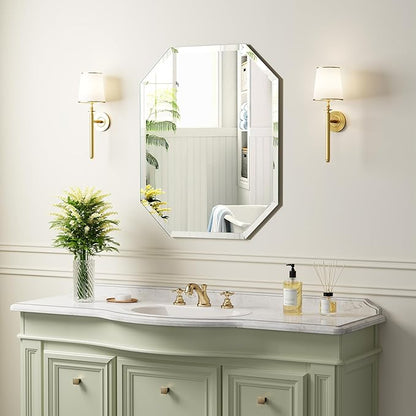 Silver Wall Mirror-Beveled Edge Frameless Mirror for Bathroom, Vanity, Bedroom, Rectangle Mirrors （18X24inch）