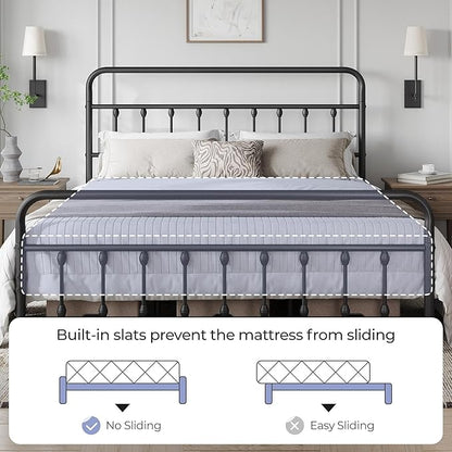 Yaheetech Classic Metal Platform Bed Frame Mattress Foundation with Victorian Style Iron-Art Headboard/Footboard/Under Bed Storage/No Box Spring Needed/King Size Black