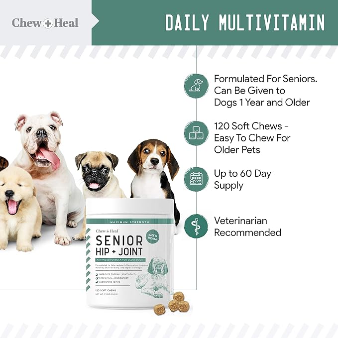 Glucosamine for Dogs Hip and Joint Supplement - 120 Soft Chews for Senior Dogs with Glucosamine, Chondroitin, MSM, Vitamin C, and Omegas - for Mobility, Cartilage, and Joint Health-Mewly Pet