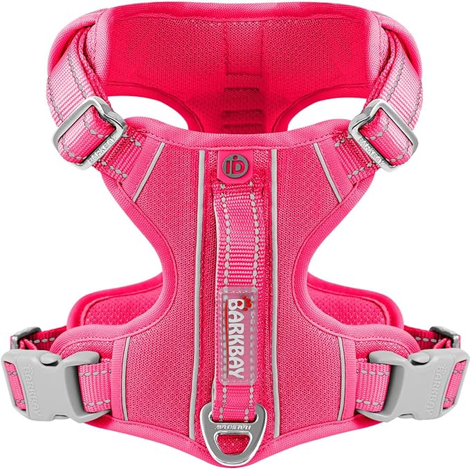 BARKBAY Dog Harness No Pull with ID Tag Pocket - Heavy Duty, Reflective, Easy Control for Large Dogs(Pink,S)-Mewly Pet