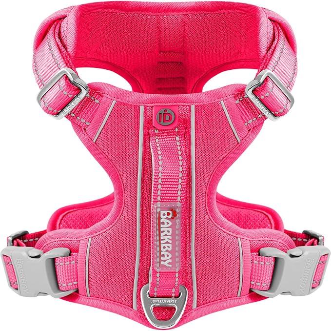 BARKBAY Dog Harness No Pull with ID Tag Pocket - Heavy Duty, Reflective, Easy Control for Large Dogs(Pink,L)-Mewly Pet