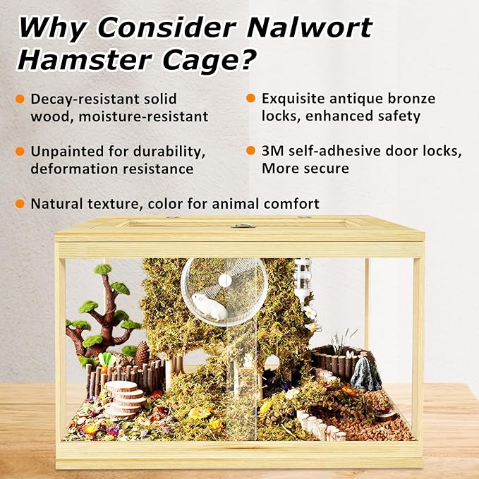 24" Hamster Cage, Lockable Sliding Door Gerbil Cage, Dwarf Hamster Cage with Metal Mesh Roof, Mice and Small Animal Habitat, Chewproof Syrian Hamster Enclosure, (Wooden, 24" L x 16" W x 16" H)-Mewly Pet