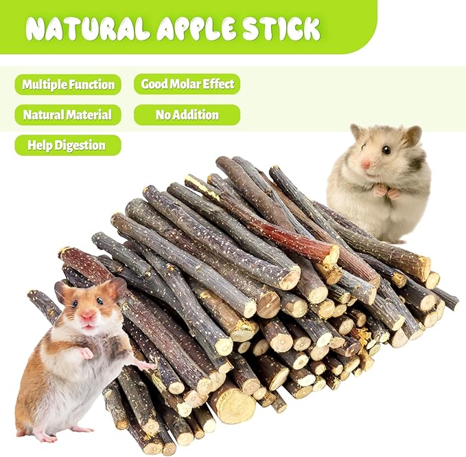 600g Small Apple Sticks Animals Molar Wood Treats Toys for Rabbits Chinchillas Guinea Pig Hamster Gerbil Parrot Bunny Chew Stick Toys Treats, 21.2 OZ-Mewly Pet