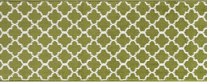 Custom Size Moroccan Trellis Runner Rug Mat for Wide Hallway Entryway Kitchen Laundry Room with Slip Resistant Latex Rubber Backing, Trellis Green, 31 inch X 15 feet