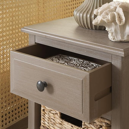 Safavieh Home Collection Everly Drawer White Wash 1-Drawer 2 Removable Baskets Side Table