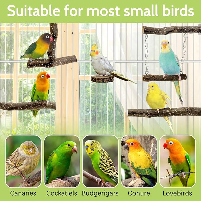 BNOSDM Natural Wood Bird Ladder Perch 6Pcs Parrot Stand Branches Climbing Chewing Stick Parakeet Swing Toys Cage Accessories Paw Grinding Fork Sets for Lovebirds Cockatiels Conure Budgies-Mewly Pet