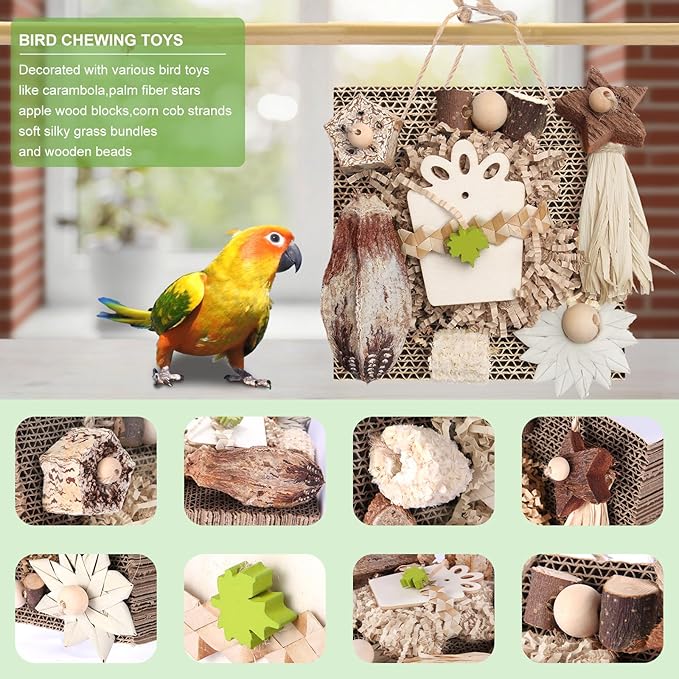 Kyouki Bird Toys, Parakeet Toys, Parrot Toy, Conure Hanging Chewable Cardboard Foraging Suitable for Budgies, Cockatiels, Lovebirds, Sun Conures - and Other Small/Medium Parrots (Medium)-Mewly Pet