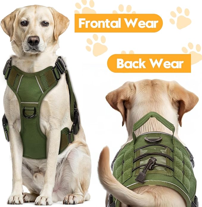 Heavy-Duty Tactical Dog Harness for Large Dogs, No Pull Adjustable Reflective Pet Vest with Molle System, K9 Military-Grade Control for Service Training, Outdoor & 10+ Breeds, Green, Small-Mewly Pet