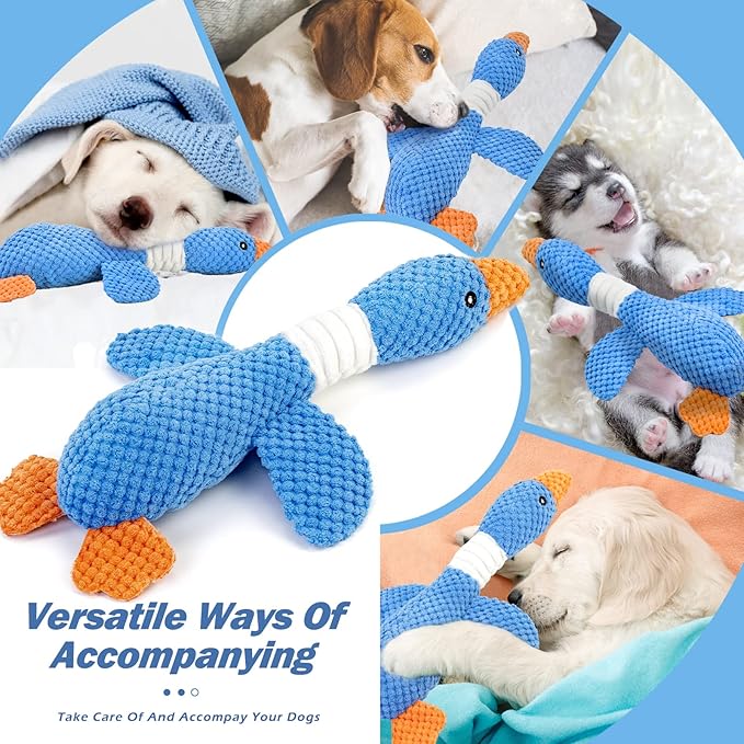 Vitscan Upgraded Goose Indestructible Dog Toys for Aggressive Chewers Small Medium Large Breed, Crinkle Squeaky Plush Dog Puppy Chew Toys for Teething, Duck Puppy Toys-Mewly Pet