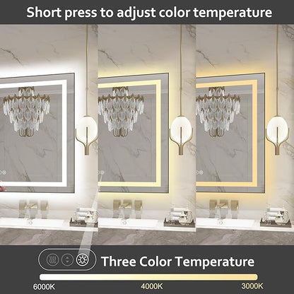 60"x 36" LED Bathroom Mirror with Black Frame, Bathroom Mirror with Lights Front and Backlit, Lighted Mirror Stepless Dimmable, Anti-Fog, Memory, LED Vanity Mirror with Lights 3 Colors