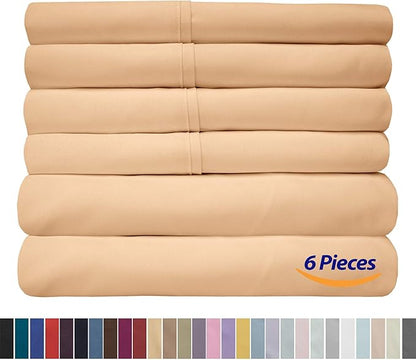 Queen Sheets Gold - 6 Piece 1500 Supreme Collection Fine Brushed Microfiber Deep Pocket Queen Sheet Set Bedding - 2 Extra Pillow Cases, Great Value, Queen, Camel