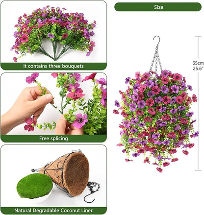 Artificial Fake Hanging Plants Flowers Baskets for Outdoor Outside Spring Decor,Faux Silk Daisy UV Resistant Look Real Summer Decorations for Home Porch Patio Yard Garden(Light Purple