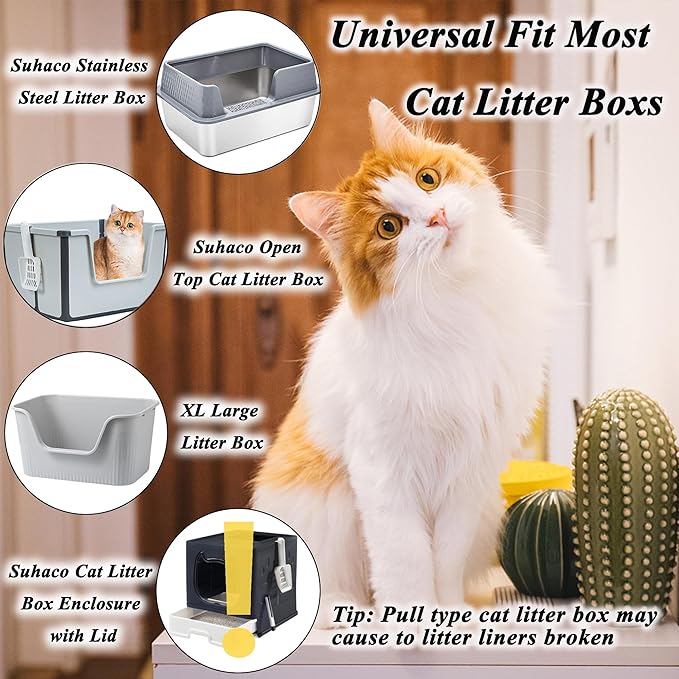 Suhaco Cat Litter Box Liners, Litter Pan Disposable Bags 2 Mil Thickened Cat Litter Liners with Drawstring Weekly 14 Large Pack Litter Bags for Easy Cleaning (L (Pack of 14))-Mewly Pet