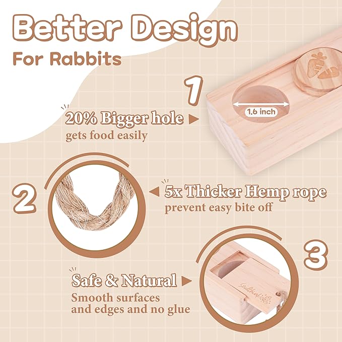 Interactive Wooden Pet Sniff n' Snack Rabbit Chew Toys - Chinchilla & Rabbit Enrichment Toys for Boredom (2 Set)-Mewly Pet