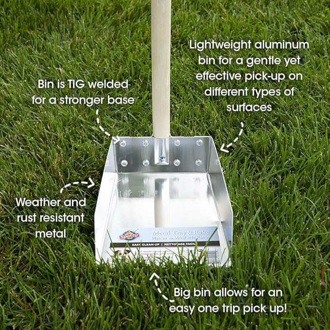 Wood Handle Pooper Scooper Durable Solid Metal Poop Tray with Rake 36.75" Long Handled Scoop | Great for Large or Small Dogs | No Assembly Required | Better for The Environment Than Plastic-Mewly Pet