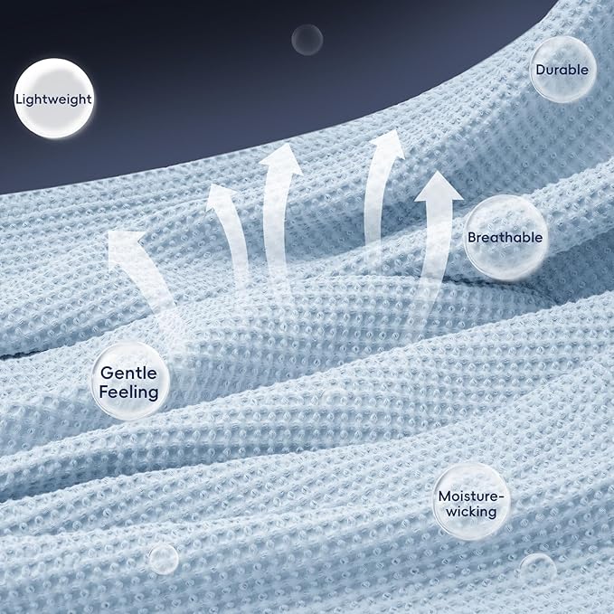 PHF 100% Cotton Waffle Weave Blanket King Size for Bed,Snag Proof Lightweight Breathable Throw for Couch,Great for Layering in Cold Weather,Machine Washable,Home Decor Gift-Sky Blue/Baby Blue