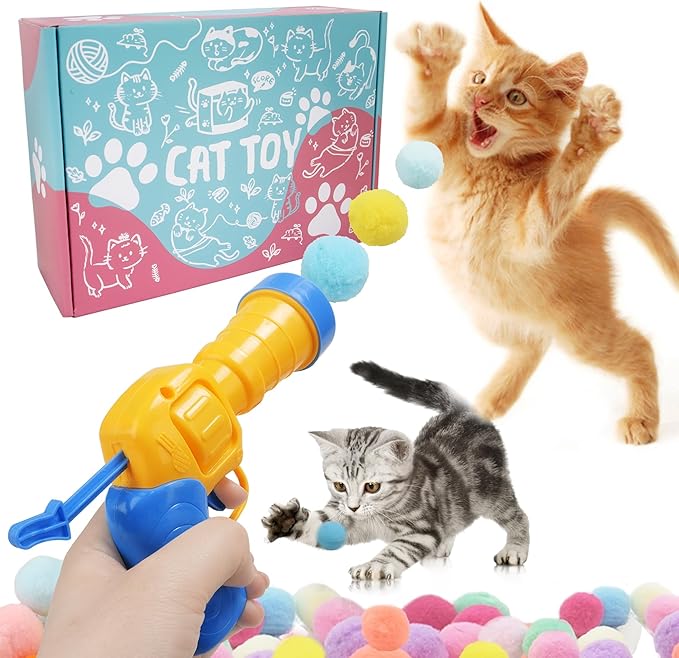 Mewlmart Interactive Cat Toys for Indoor Plush Ball Launcher Cat Enrichment Toys Pom Pom Balls 30 Balls-Mewly Pet