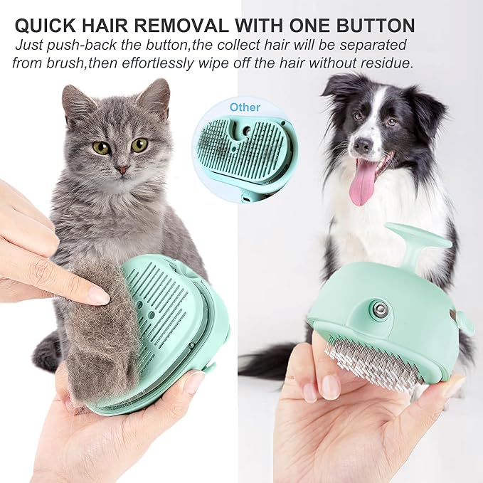 Cat Steam Brush for Shedding,Self Cleaning Cat Brush with Steam,Rechargeable Pet Steam Brush,Mist Brush Comb for Indoor Cats,Cat Hair Brush,Steamy Cat Brush for Short&Long Haired Pets.(Green)-Mewly Pet