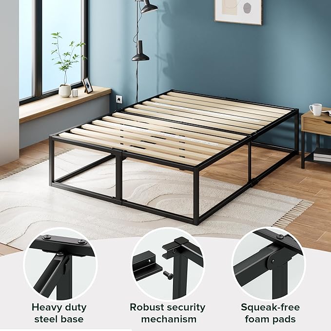 Zinus Joseph 18 Inch Platform Bed Frame, Wood Slat Support, No Box Spring Needed, Eco Friendly WonderBox(TM) Packaging, Easy Assembly, Black, Twin
