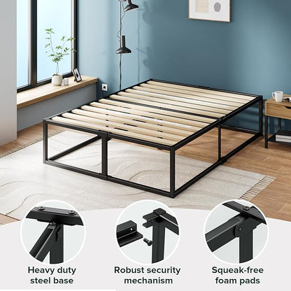 Zinus Joseph 18 Inch Platform Bed Frame, Wood Slat Support, No Box Spring Needed, Eco Friendly WonderBox(TM) Packaging, Easy Assembly, Black, Twin